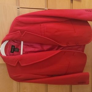 Red 2 button blazer. Focus 2000. Nice felt like fabric with a flattering cut.